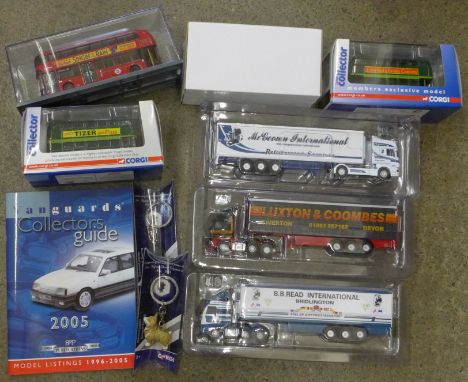Model vehicles including two Corgi Collector double decker buses and articulated lorries