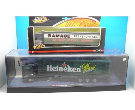 A Corgi Heineken truck and a Corgi Wheelz lorry, (2), boxed