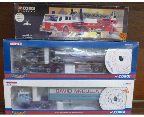 Three Corgi boxed model lorries, CC12814, 51802 and CC13111