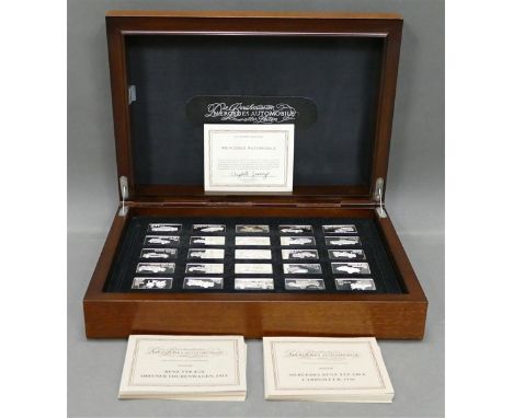 Mercedes Sammlung , Franklin Mint Silber Mercedes, 25 Barren aus Sterlingsilber in Proof-Qualität mit Abbildungen der berühmt