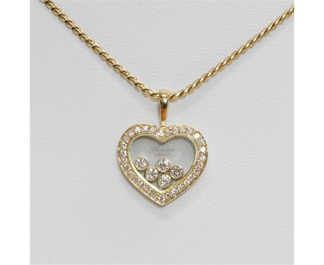 Collier, 18 kt. Gelbgold, Chopard Happy Diamonds, Anhänger in Herzform, mit Brillantkranz, im Anhänger 5 Brillanten, l 2,1 cm