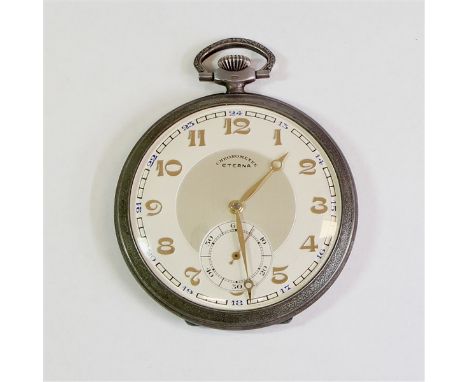 Taschenuhr, 935 Silber, "Eterna“, Kronenaufzug, weißes Zifferblatt, arabische Zahlen, läuft nicht an, ca 56,3 g, d 48 mm