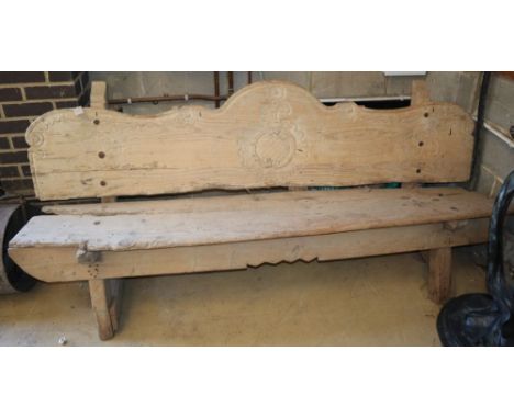 A Portuguese pine bench, c.1790, W.208cm, D.60cm, H.86cm