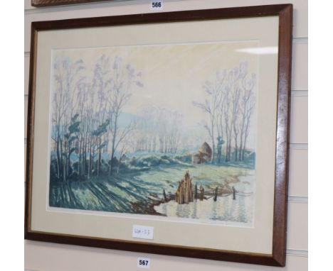 Concord and Cavendish Morton, colour woodblock print, Spring Rhapsody, signed in pencil, 36 x 51cm