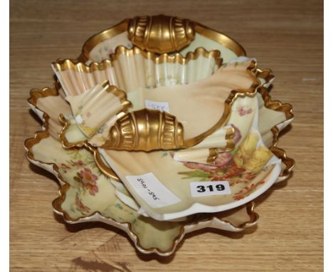 A Royal Worcester shell shaped blush floral dish and another (a.f.)