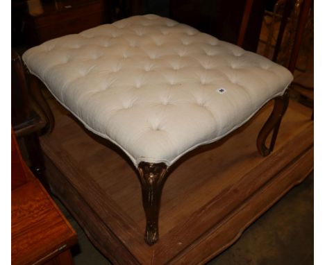 A Victorian style giltwood boudoir stool, the buttoned top over cabriole legs, W.80cm, D.70cm, H.40cm