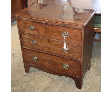 A small Regency mahogany three drawer chest, W.76cm, D.42cm, H.76cmCONDITION: The top has been repolished and there is a repl