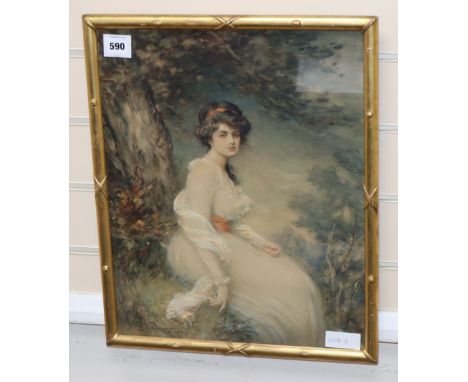 Hal Ludlow, watercolour, Portrait of a lady seated in a landscape, signed and dated 1918, 46 x 37cm