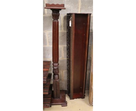 A carved mahogany pedestal together with a gilt metal mounted wall bracket, pedestal H.150cm