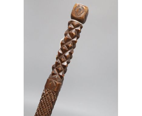 A chip carved walking stick, c.1840