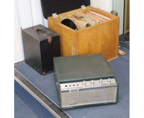 Two boxes of LPs/78s with record player