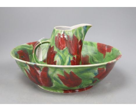 A Janice Tchalenko glazed jug and basin set, jug height 18cm