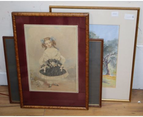 Lucy Adams (19th century), watercolour, Portrait of a girl, 35 x 24cm and three other later artworks