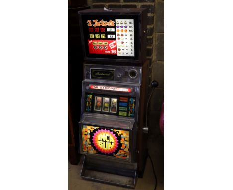 An Aristocrat Inca Sun fruit machine, W.55cm, D.112cm (In working order)CONDITION: The metal work is faded and rusted to the 