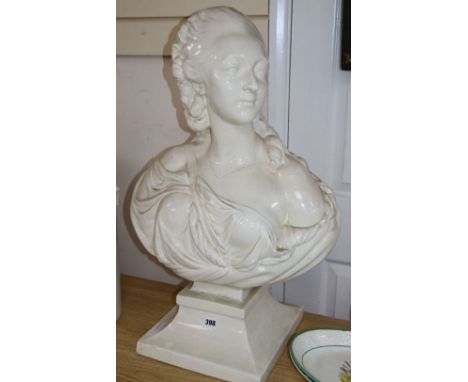 A white glazed ceramic bust of a lady, height 68cm (a.f.)