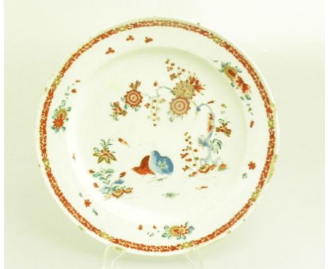 A BOW QUAIL PATTERN PLATE, C1760 (FAULTS)