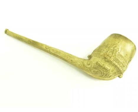 SMOKING. A VICTORIAN COMMEMORATIVE CLAY TOBACCO PIPE, MOULDED TO EITHER SIDE OF THE BOWL WITH ALEXANDRA PALACE, THE STEM WITH