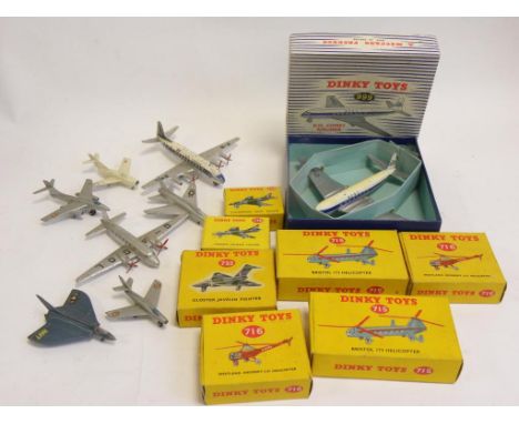 DINKY TOYS. EIGHT BOXED DINKY AIRCRAFT INCLUDING 999 DH COMET AND SEVEN MAINLY DINKY UNBOXED AIRCRAFT