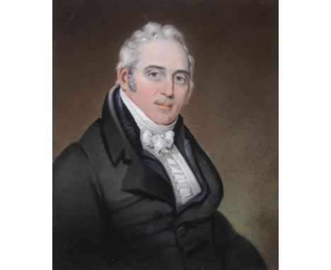 W WILSON, EARLY 19TH CENTURY PORTRAIT OF GEORGE WHEATLEY OF CASTLE STREET LUDLOW SHROPSHIRE bust length in a black coat and w