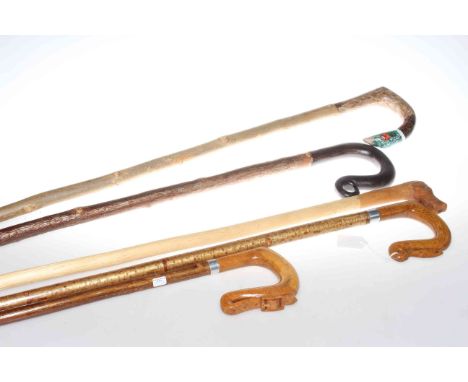 Four shepherds crooks, buckle design handle walking stick (5)
