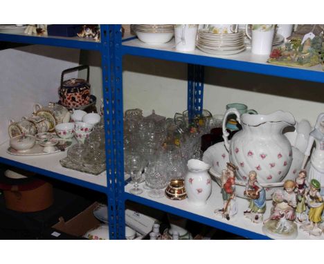 Three piece classical scene tea set, Maling trinket ware, teaware, biscuit barrel, toilet jug, basin, glassware, figures, etc