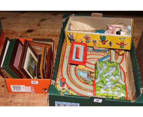 Marke Technofix tin plate railway set no. 284 and key, Pelham poodle puppet and various pictures