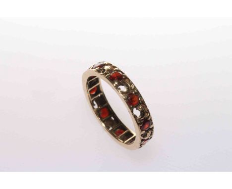 Garnet ring and pair of earrings