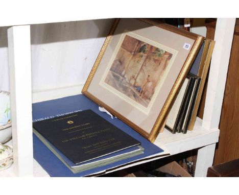 Folios of Archibald Thorburn prints, Sir William Russell Flint print and two albums of prints, military prints, Ordnance surv