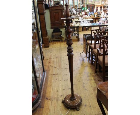 Carved and reeded column standard lamp and shade