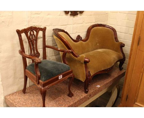 Victorian style dolls double end settee and Chippendale style carver chair