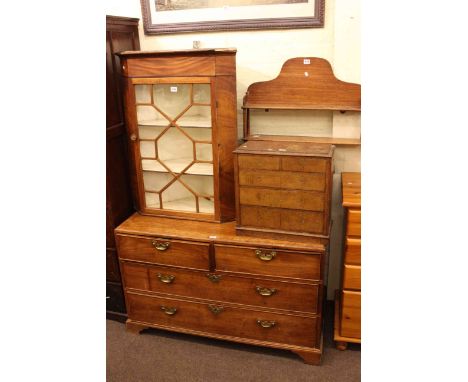 19th Century mahogany four drawer press base, Victorian mahogany astragal glazed corner wall cabinet, miniature five drawer c