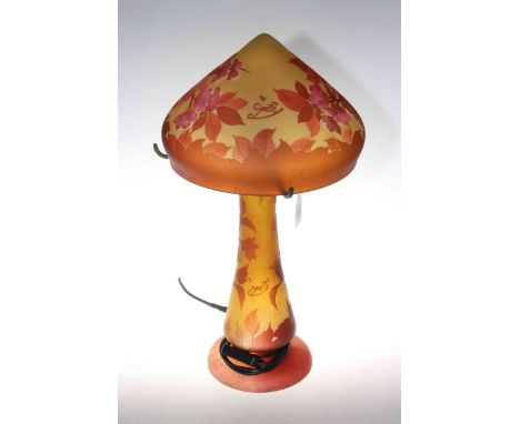 Modern Gallé glass table lamp and shade, 47cm