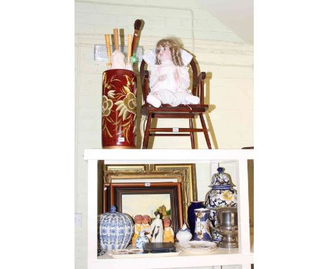 Dolls chair and doll, stick stand and sticks, modern prints, various china and silver plated wine cooler