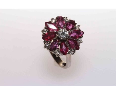 Ruby and diamond ring, size G½ with ring beads
