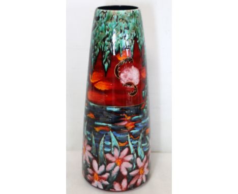 Large&nbsp;Anita Harris Studio Pottery trial vase of cone form with polychrome decoration of bats in a moonlit tropical seasc