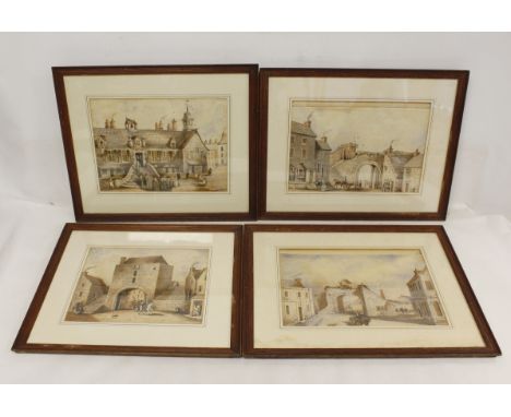 AFTER M. E. NUTTER Five views of Carlisle in Olden Times; Carlisle Cross in Prince Charlie's Time, Carlisle Town Hall, Englis