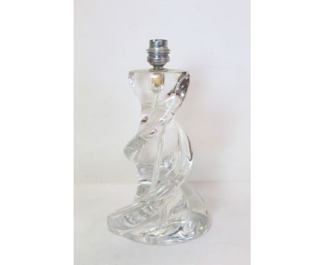 Mid 20th century French Cristallerie de Sevres clear glass table lamp base of flared oval twist form, 28cm high, paper label.