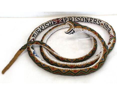 First World War ottoman prisoner of war beadwork snake inscribed "Turkish prisoners 1919" with Union Jack and other flags to 