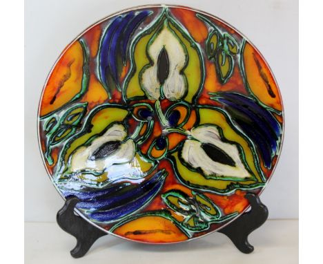 Poole studio pottery charger by Anita Harris with polychrome abstract foliate decoration, signed, dated (19)99, 41cm diam.Con