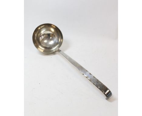 Silver soup ladle, hammered with notched hooked flat stem by Vera Dunn 1979. 200g 6 1/2 oz.Unknown silversmith.