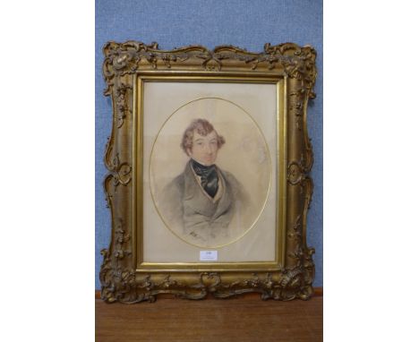 H E Hobson, oval portrait of a gentleman, watercolour, dated 1847, framed 