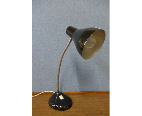 A chrome and black metal desk lamp by H. Terry &amp; Sons 