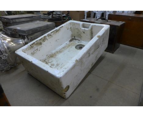 A Belfast white ceramic sink, a/f 