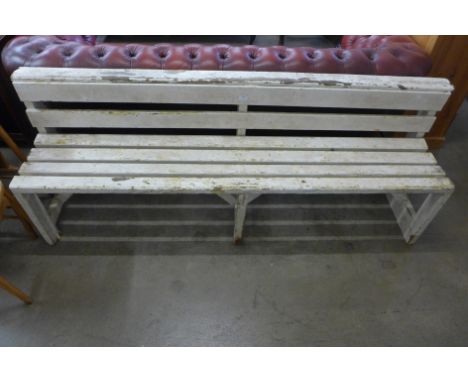 A painted pine garden bench 