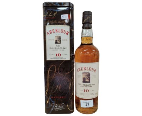 BOTTLE OF 10 YEAR ABERLOUR SINGLE HIGHLAND MALT SCOTCH WHISKY