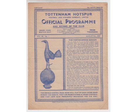 Football programme, Tottenham Hotspur Public Trial Whites v Reds 9th August 1947. (gd, slight folds, pencil team changes) (1)