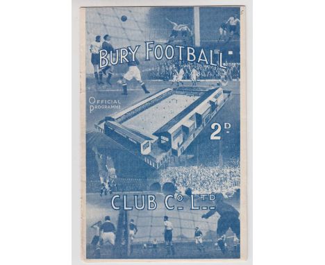 Football programme, Bury v Southampton, 3 September 1938, Division 2 (ex bound volume, vg) (1)