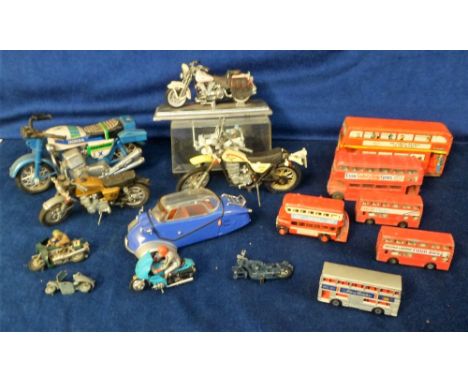 Model Vehicles, 16 assorted model vehicles to include a Japanese part tin/part plastic motorbike, 1 tin and 4 die-cast London