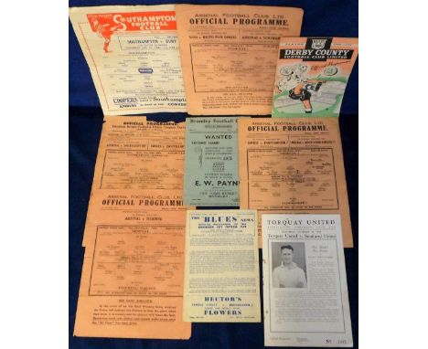 Football programmes, 1940's selection of 9 programmes inc. Arsenal homes v Aldershot 9 Sept 1944, Brentford 23 Dec 1944, QPR 