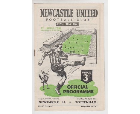 Football programme, Newcastle United v Tottenham Hotspur 1950/1 Division 1 match, Spurs Championship season (gd, no writing) 